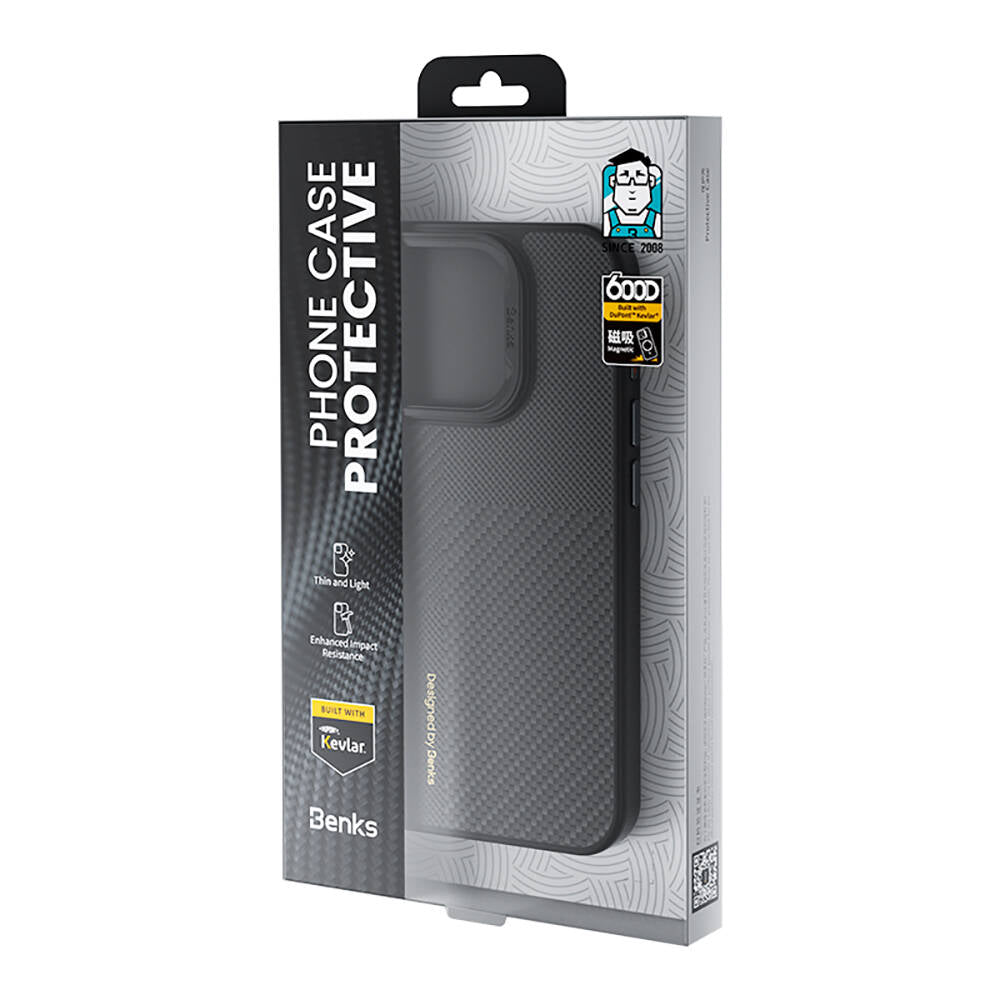 Benks Montage Hybrid ArmorPro iPhone 15 Pro M-safe Şarj Özellikli Karbon Fiber Kevlar Kılıf Benks Montage Hybrid ArmorPro iPhone 15 Pro M-safe Şarj Özellikli Karbon Fiber Kevlar Kılıf